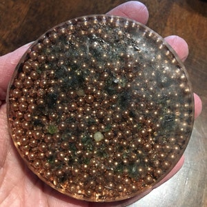 Orgone ASG super charging disc with 18K gold plated Metatron OR Flower of Life, Rhodizite, Magnetite, Elite Shungite 3 in, 1/2 in image 10