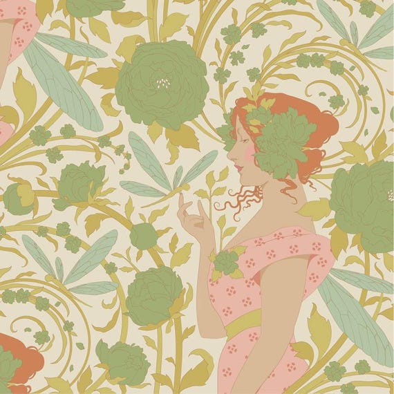 PREORDER – Tilda Songbird Collection Fabric- Aubery- Green- 100646 Arriving February
