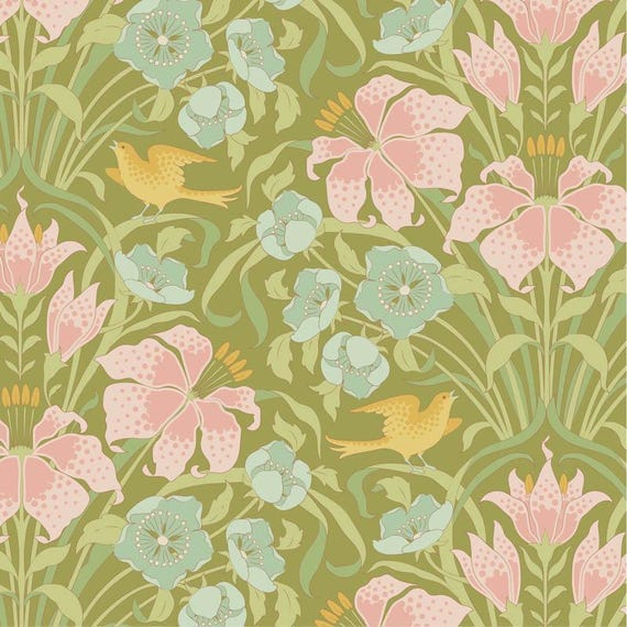 PREORDER – Tilda Songbird Collection Fabric- Songbird- Green- 100649 Arriving February