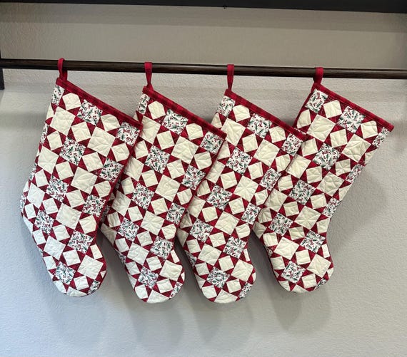 Handmade Patchwork Star Christmas Stocking: Merry Little Christmas