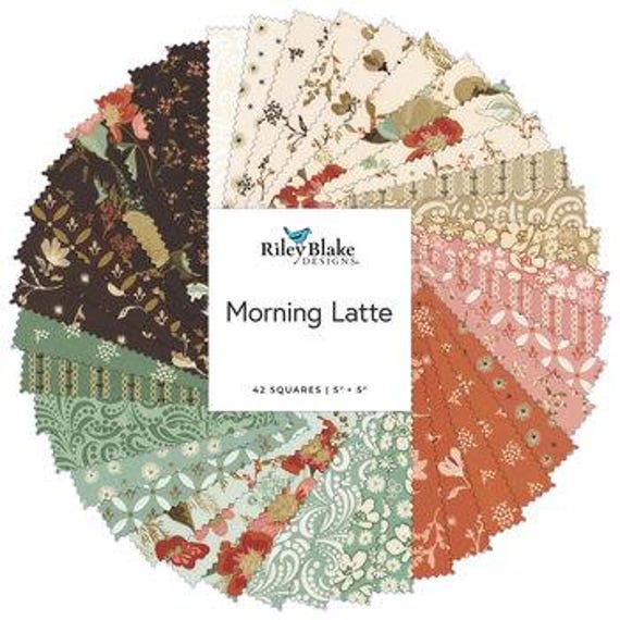 Riley Blake Morning Latte 5" Stacker - Fabric Charm Pack - Riley Blake Charm Pack - Floral 5" Stacker - Fall Fabric - Autumn