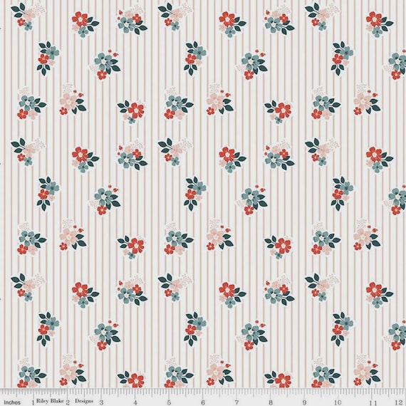 Floral Stripe Quilting Cotton Fabric - Vintage Charm Blush