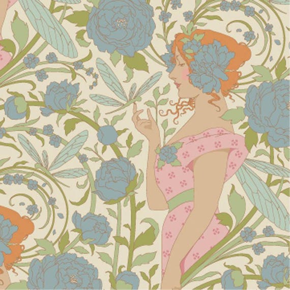 PREORDER – Tilda Songbird Collection Fabric- Aubery- Blue- 100653 Arriving February