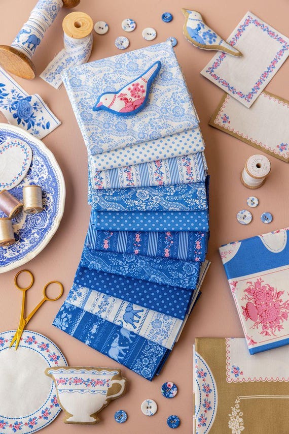 PRE-ORDER- Something Blue Blenders FQ Bundle (12pc)- Tilda- Cotton Quilting Fabric- Lane to Grace- Ships June 2026