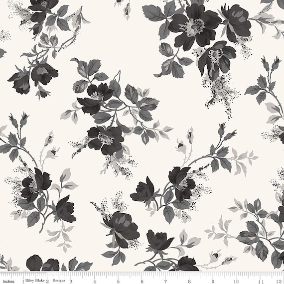 Ink & Ivory Floral WIDE Quilting Cotton Fabric - Riley Blake Designs WB16917 IVORY