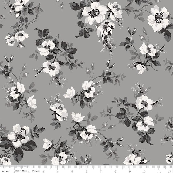 Ink & Ivory Floral MAIN Quilting Cotton Fabric - Riley Blake Designs C16910 Gray