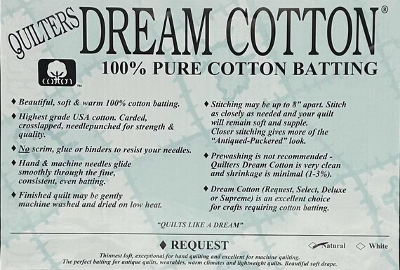 Quilters Dream Batting- Dream Cotton- Request- Natural- Premium Quilt Batting- Lane to Grace