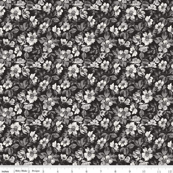 Ink & Ivory Floral Quilting Cotton Fabric - Riley Blake Designs C16911 Ink