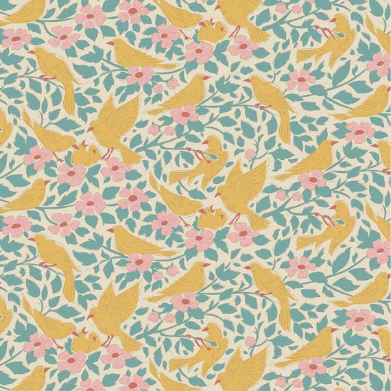 PREORDER – Tilda Songbird Collection Fabric- Ava- Teal- 100660 Arriving February