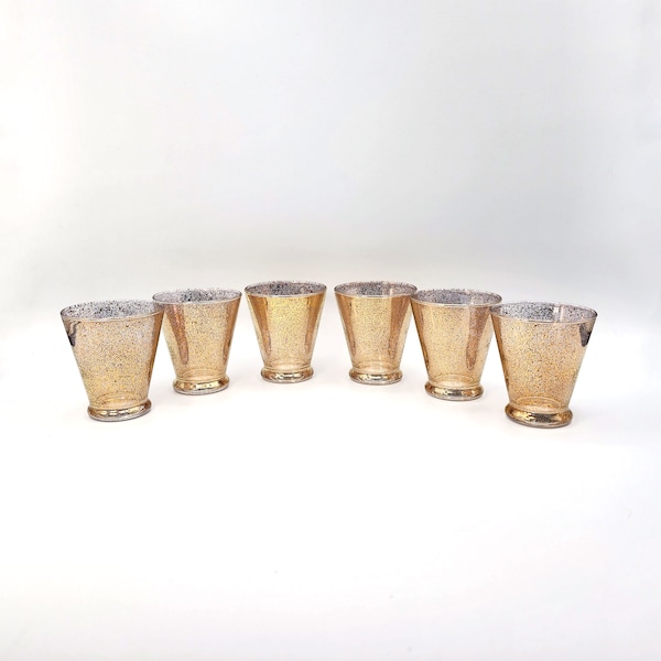 Vintage West Virginia Glass 22k Gold Fleck Cordial Glasses - Set of 6 Thorpe Style, Double Shot, MCM Cocktails, Barware