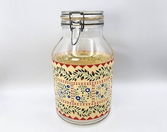 Vintage Red Floral Natura Italy Country Kitchen Glass Storage Jar