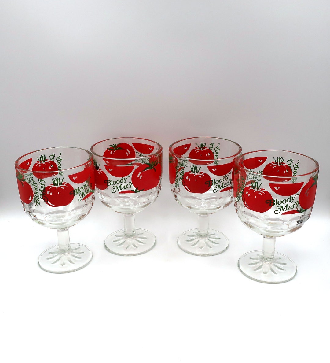 Vintage Bloody Mary Cocktail Glasses Goblets Red Green Etsy