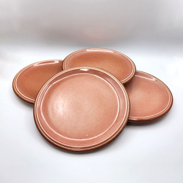 Vintage Baldelli Italy Salmon Pink Dinner Plates, Set of 4, Dusty Rose Peach Italia Ceramic Pottery Dinnerware