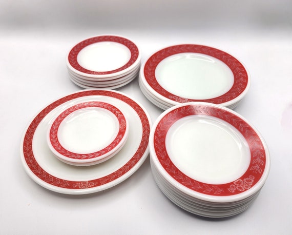 Vintage Pyrex Corning Decor Red Revel Fire King Laurel Leaves 