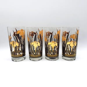 Vintage Culver Black Iris 22k Gold Highball Cocktail Glasses - Set of 4