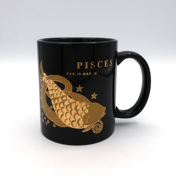 Vintage Zodiac Pisces Gold Black Ceramic Coffee Mug