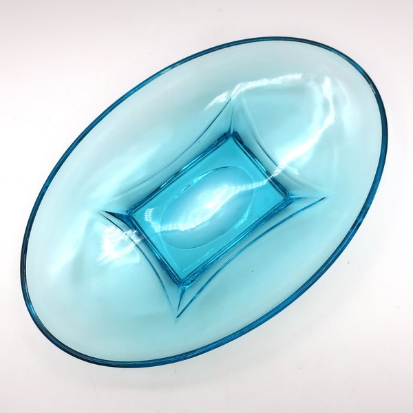 Vintage Hazel Ware Capri Colonial Blue Glass Shallow Dish, Oval, Rectangular Bowl - Sold Separately