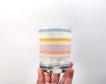 Vintage Pastel Striped Cera Lowball Cocktail Glasses - Set of 4 Spring Summer Barware