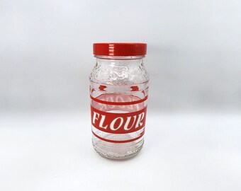 Vintage Italy Red Flour 2L Cove Glass Storage Jar