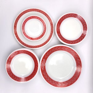Vintage Red Laurel Leaf Plates: Pyrex Revel, Fire King Dinnerware