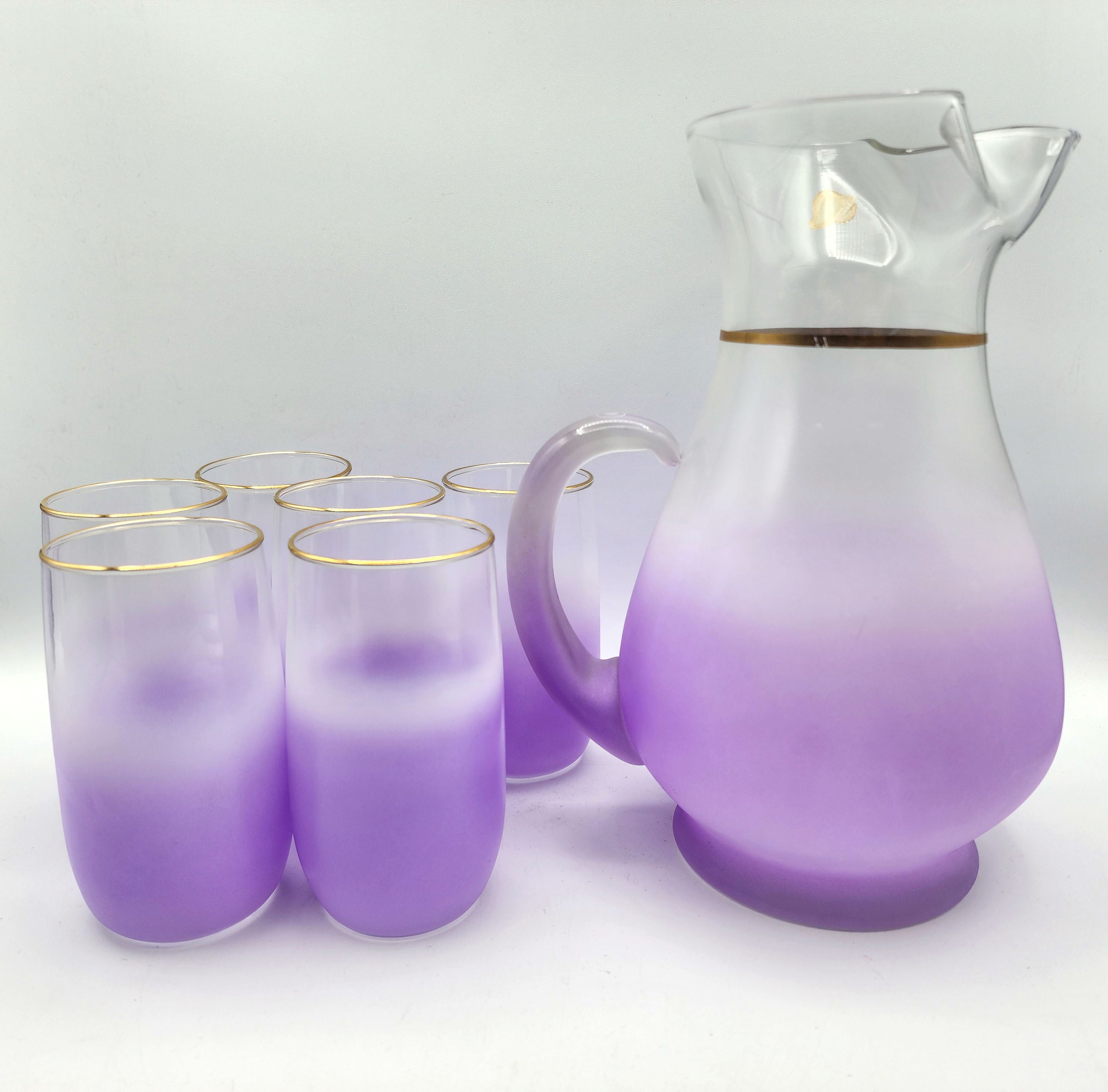 Blendo Cocktail Pitchers One White One Lavender West Virginia Glass,  Mid-Century