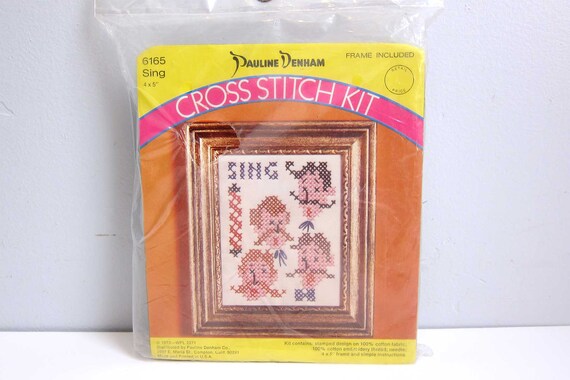 Vintage 1973 Cross Stitch Kit #6165 PLUS Frame Barber Shop Quartet Sing Singing