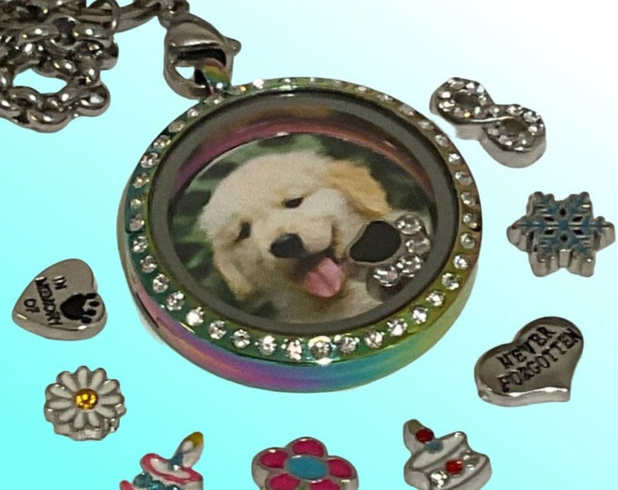 Rainbow bridge crystal photo locket with  charms for different occasions