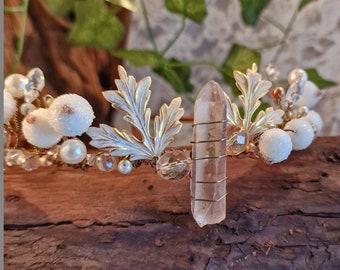Enchanted Fairy Tiara - Handmade Crystal Quartz Crown for Alternative Weddings, Winter Wonderland Celebrations, and Fairy Balls