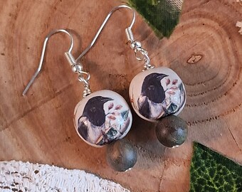 Magpie Earrings - Wildlife Jewelry - Nature Lover Gift - British Birds - Gift for Corvid Lover