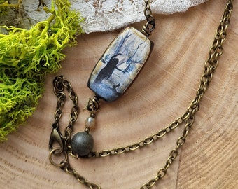 Woodland Necklace - Blue Jewelry - Jewelry for Nature Lovers - Wild Woman - Forest Quote Gift - Ceramic Necklace - Free Spirit