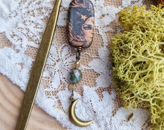 Witch Bookmark - Booklover Gift - Whimsigoth - Witch Aesthetic - Metal Bookmark - Ceramic Charm - Unique Gift - Moon Lover - Forest Quote