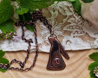 Copper Hare Pendant Necklace - Handmade, Artisan Jewelry for Animal Lovers