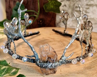 Woodland Wedding Crown - Fairy Bride Tiara - Raw Crystal Crown