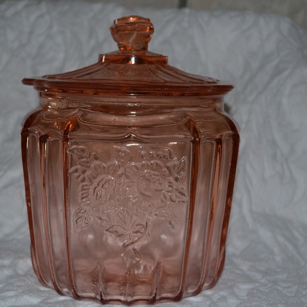 Vintage Anchor Hocking Pink Depression Biscuit Jar