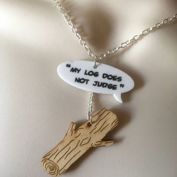 TWIN PEAKS inspired log lady quote necklace...with hanging log