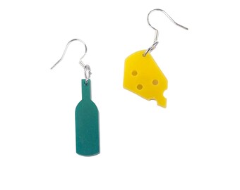 Wine and cheese earrings