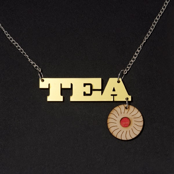 Tea acrylic necklace with hanging birch wood biscuit!
