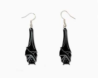 Black acrylic hanging bat earrings