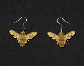 Laser cut bee acrylic earrings - In gold or silver