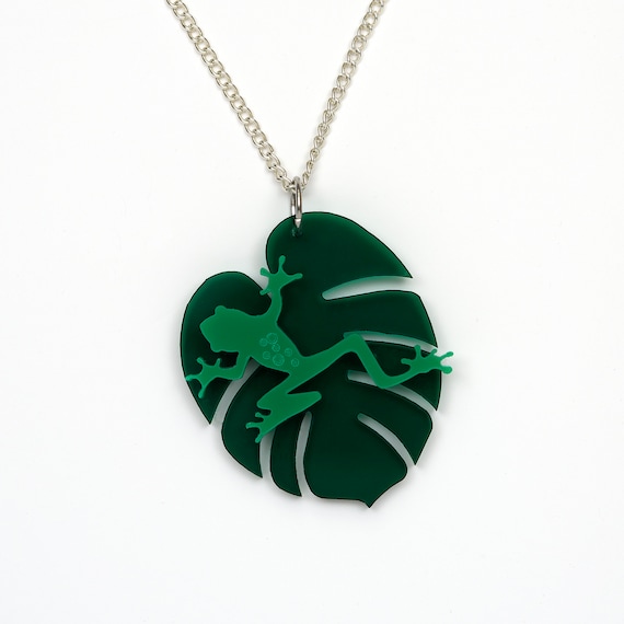 Tree Frog on a Tropical Leaf Acrylic Necklace Australia