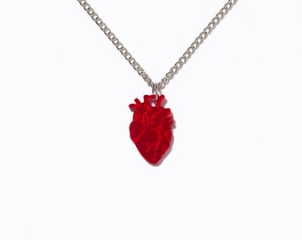Anatomical heart acrylic necklace - Black or red mirror