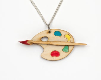 Artists paint palette wood necklace