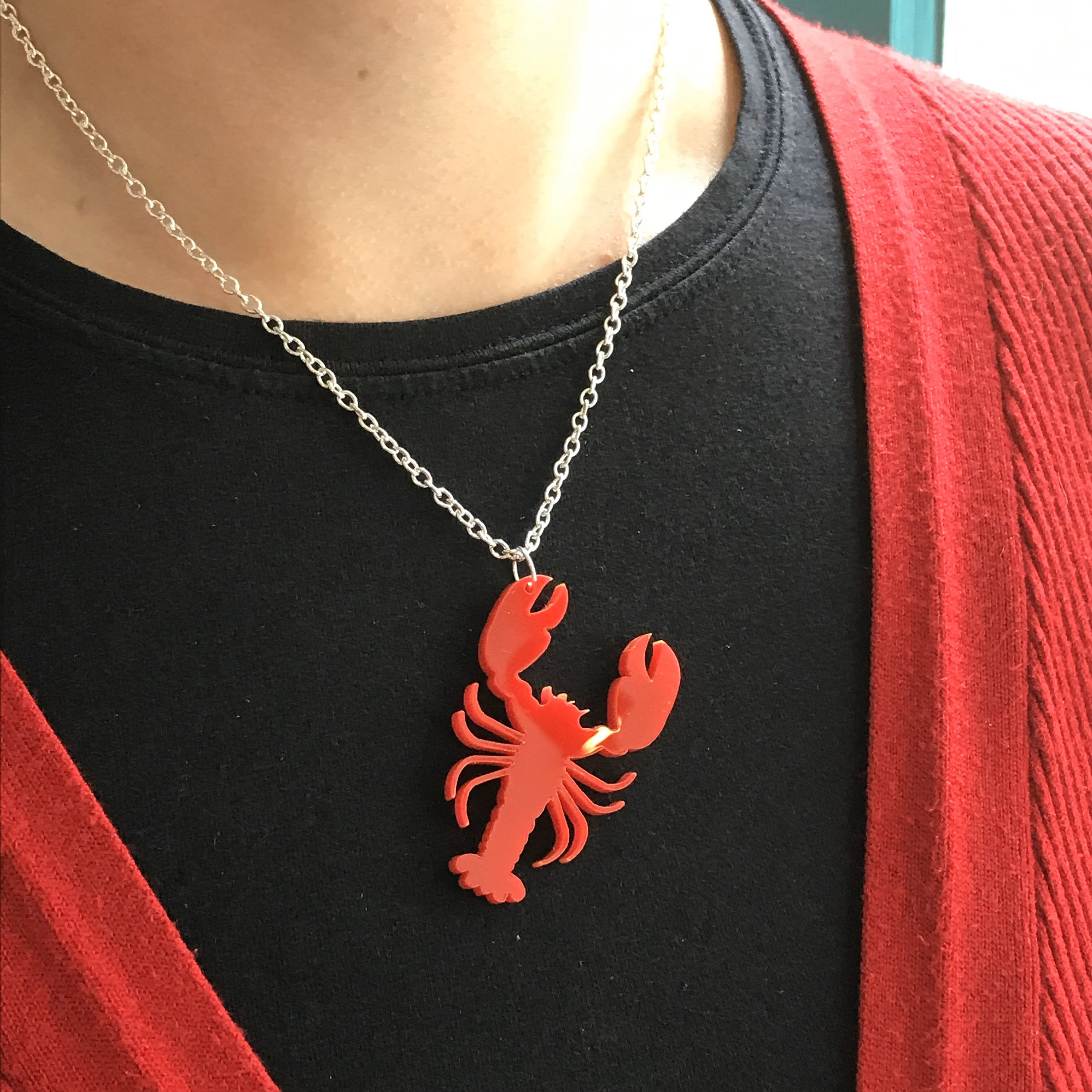 Red acrylic LOBSTER necklace in solid or mirror Etsy