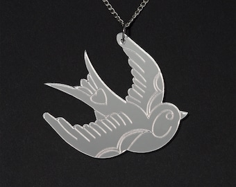 Large silver mirror acrylic swallow necklace