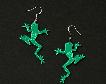Green acrylic frog earrings
