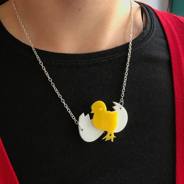 laser cut Acrylic 'hatching chick' Spring / Easter necklace