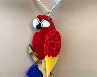 Bright & bold PARROT necklace or brooch