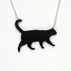 Walking black cat acrylic necklace