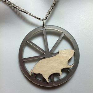 Laser cut &quot;Hamster in a wheel&quot; necklace     2 sizes