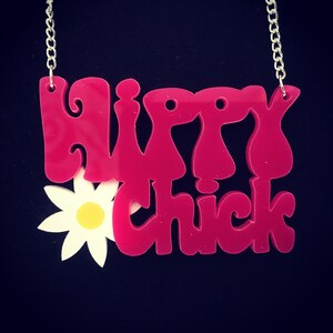 Acrylic 70&#39;s style &quot;HIPPY CHICK&#39; with Daisy Summer festival necklace